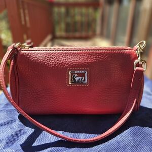 Dooney & Bourke Red Pebbled Leather Wristlet with Gold Hardware